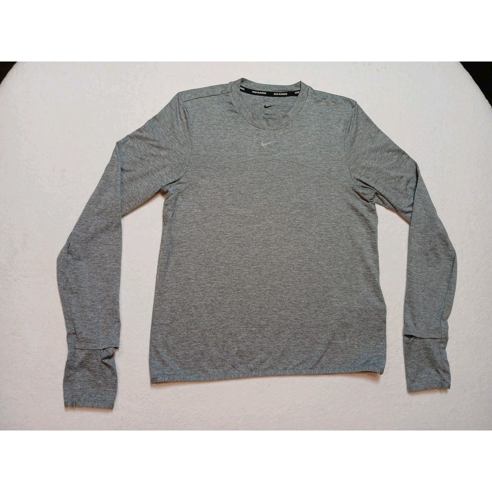 Nike Running Dri-Fit Element Long Sleeve Shirt Mens Small Gray Pocket Thumbhole